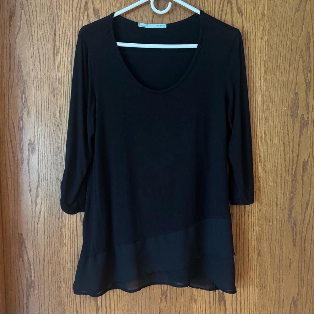 Black Tunic Top Sheer Hem Medium Scoop Neck Whimsgoth Witchy